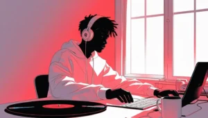 Lofi Hip-Hop Vibes – Chill Beats in Red and Black Aesthetic