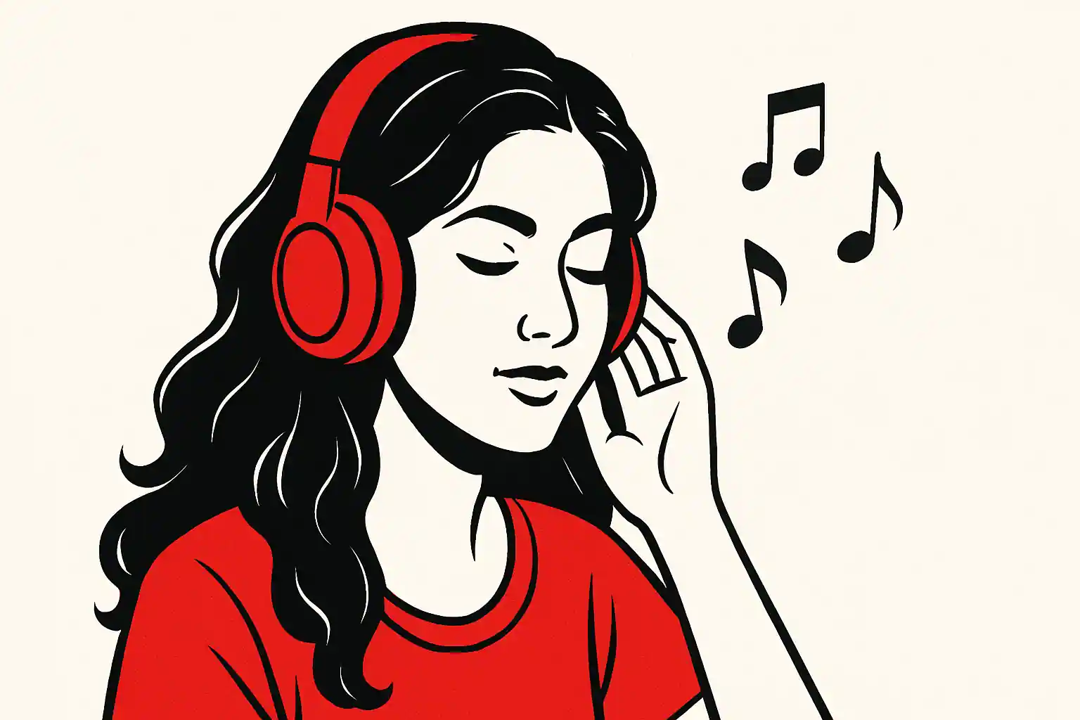 Stylized illustration representing Bollywood lo-fi music with red, black, and white tones.