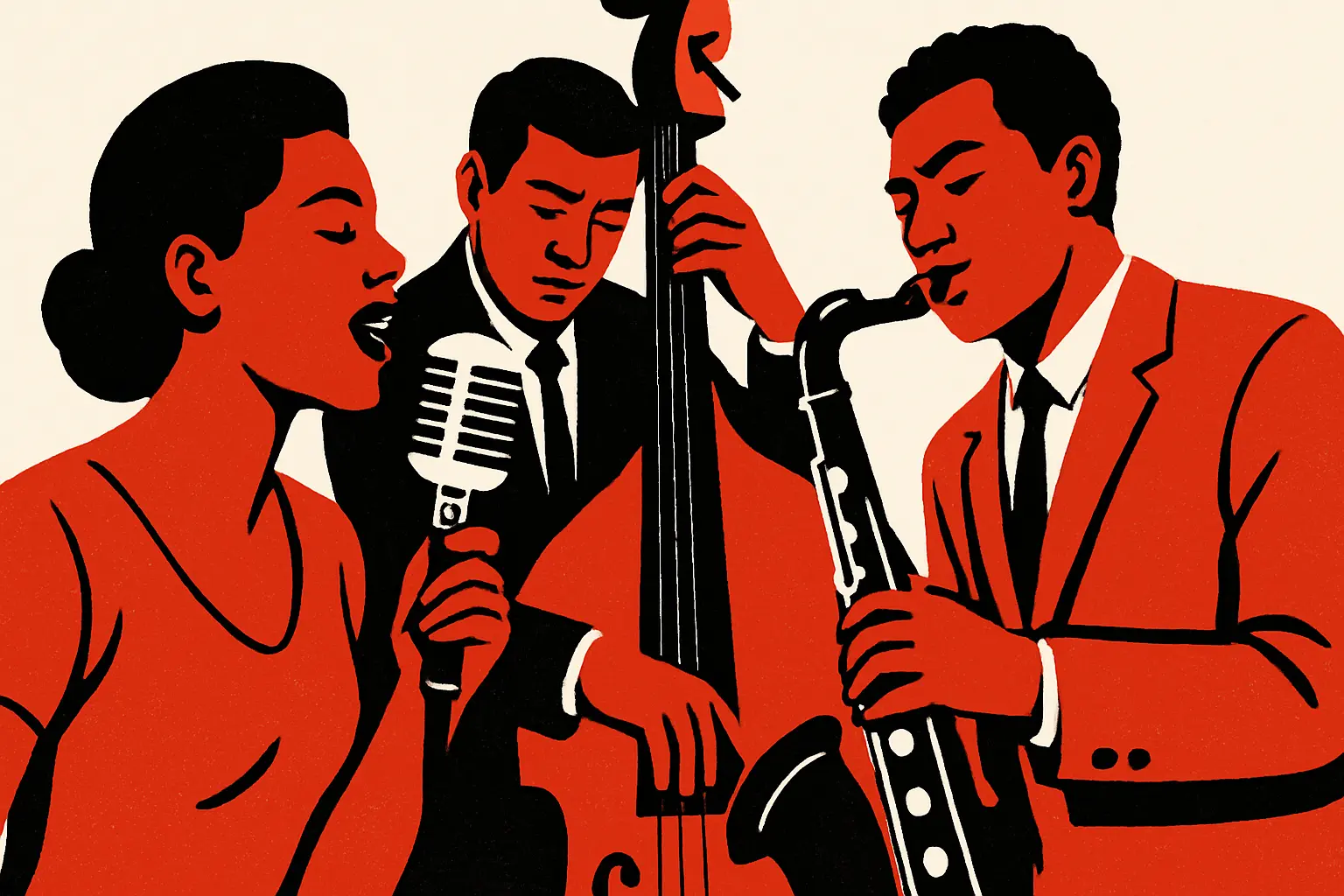 Digital illustration of a jazz musician playing saxophone, inspired by the vibrant and improvisational style of bebop.